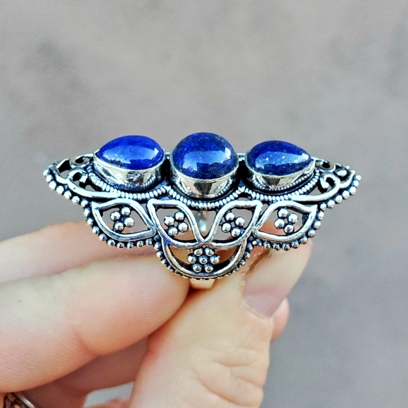 New Lapis Lazuli Silver Statement Ring. - Picture 2 of 12